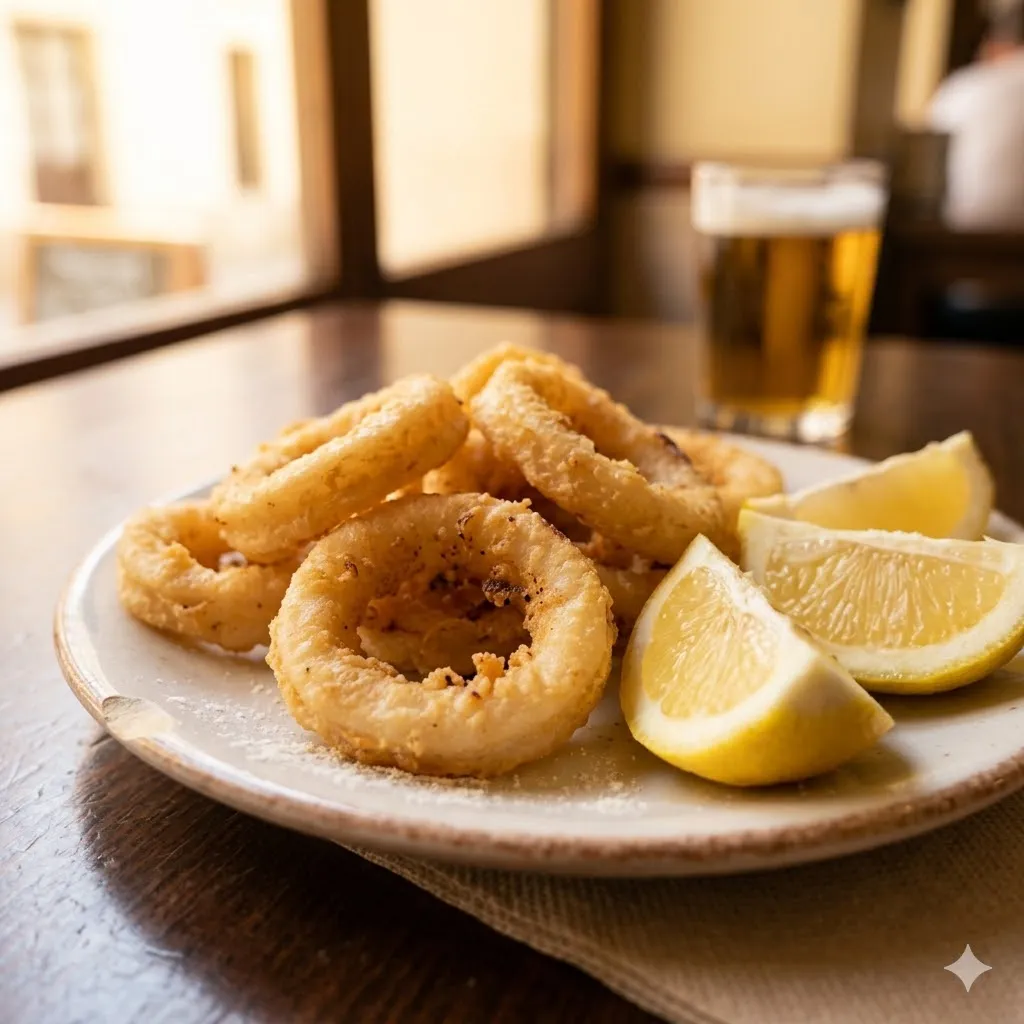 Ración de calamares a la romana con limón fresco