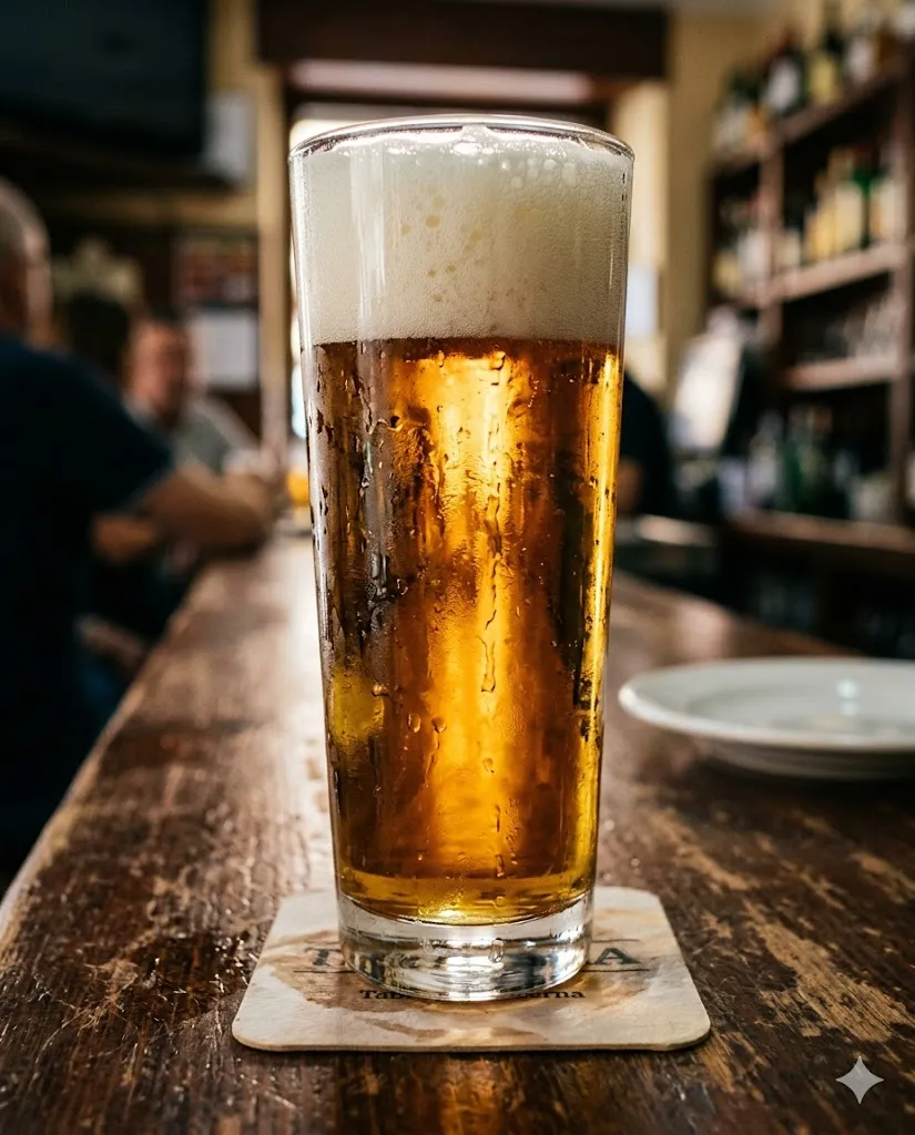 Caña de cerveza fría con espuma cremosa