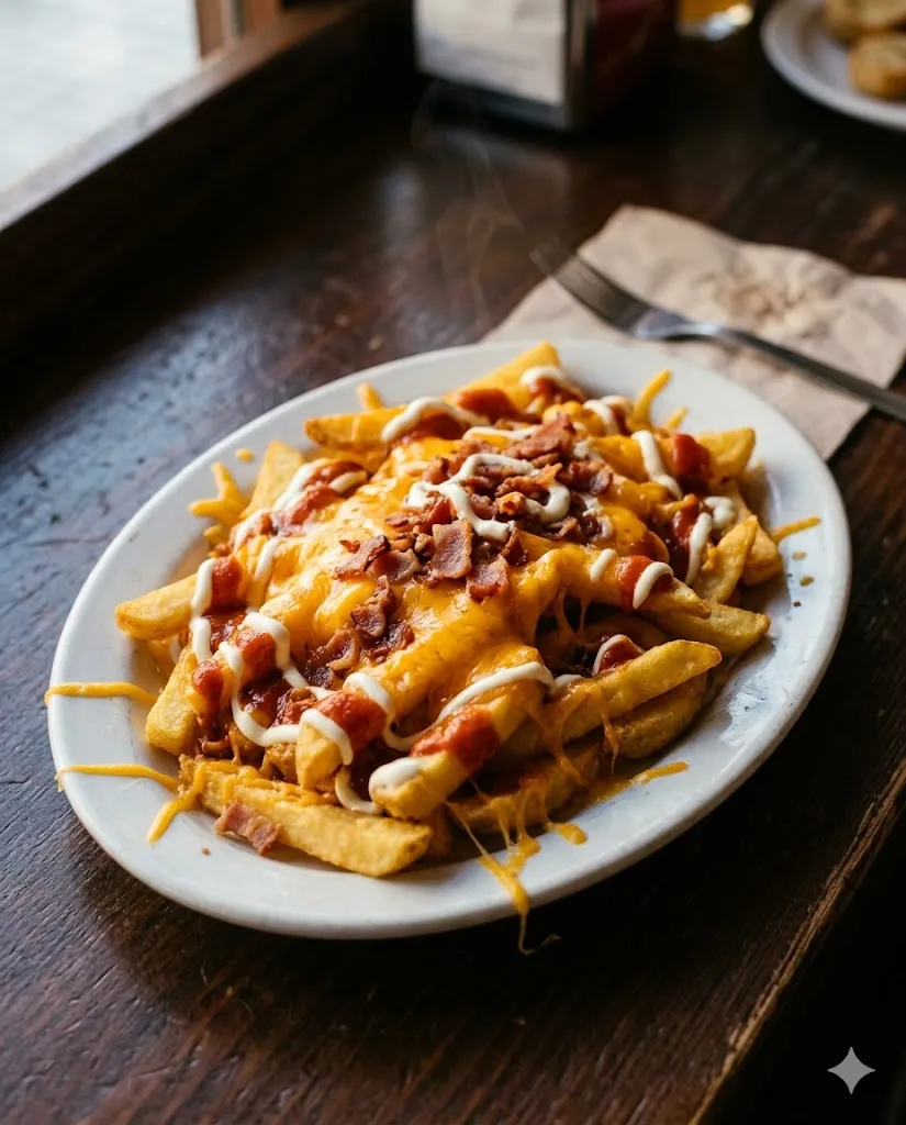 Patatas con bacon crujiente y queso cheddar fundido